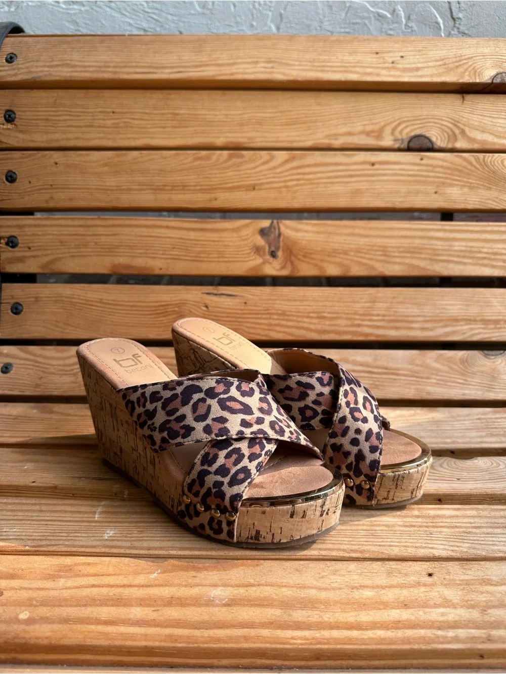 Leopard Print Cork Wedge Sandals - Betani